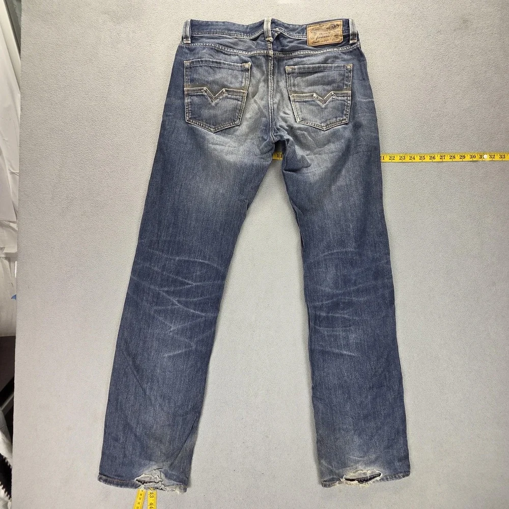 Diesel Jeans Mens 31x34 Blue Larkee Regular Straight Button Fly Distressed 008J4
